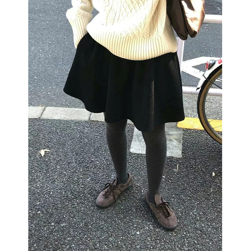 韩国东大门oun*ce甜美百搭松紧小香风毛呢A字裙 半身裙短裙女秋冬