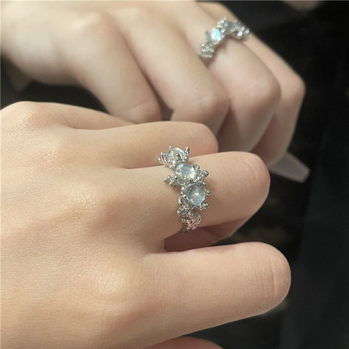 Three-piece set ~ small fresh ring for women, ins fashion niche design, high-end opal personality, versatile open index finger ring