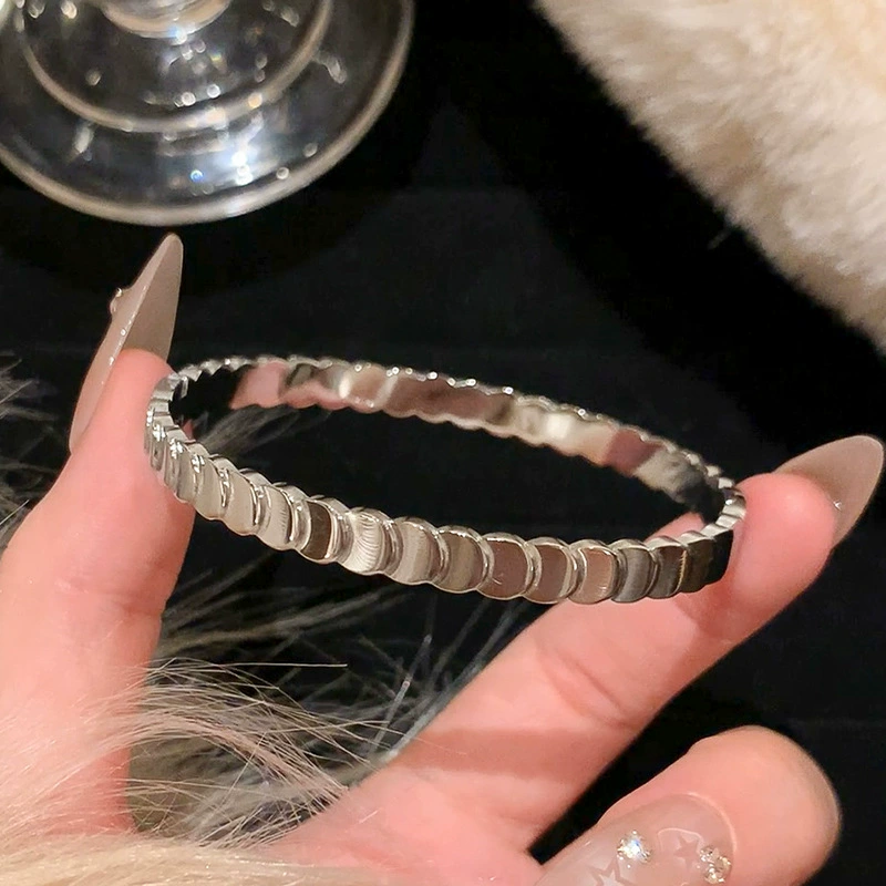 Women's Bracelet, Stainless Steel, Zirconia Accents, Elegant Roman & Inlay Styles