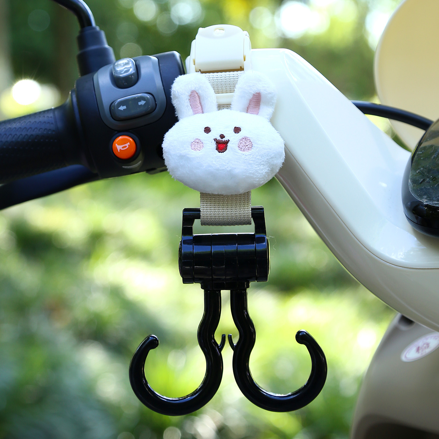 Other Electric Vehicle Accessories: Universal Hook Enhanced - beige-double-hook-white-rabbit-plush-extended-45cm