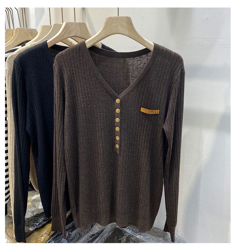 Maglione lavorato a maglia di base per abbigliamento femminile, maglione da donna, autunno, nuovo stile, scollo a V, maniche lunghe, maglione interno alla moda e temperamento_voghion.com