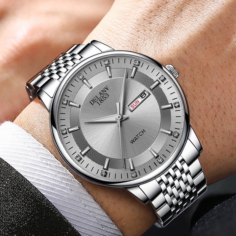 Large Dial Fashion Foreign Trade Popular Nine-Bead Solid Men's Watch Business Watch Dual Calendar Chinese and English Non-Mechanical