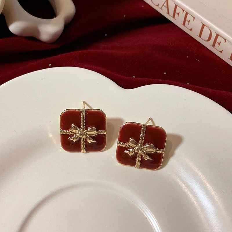 港风复古酒红耳钉套装轻奢高级感法式耳饰小众设计感耳环跨境批发|undefined