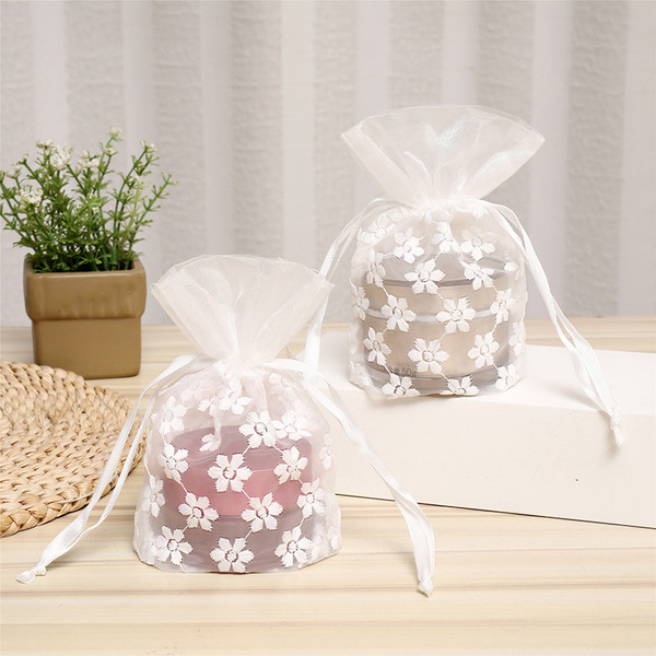 gauze white jewelry storage bag flower-shaped