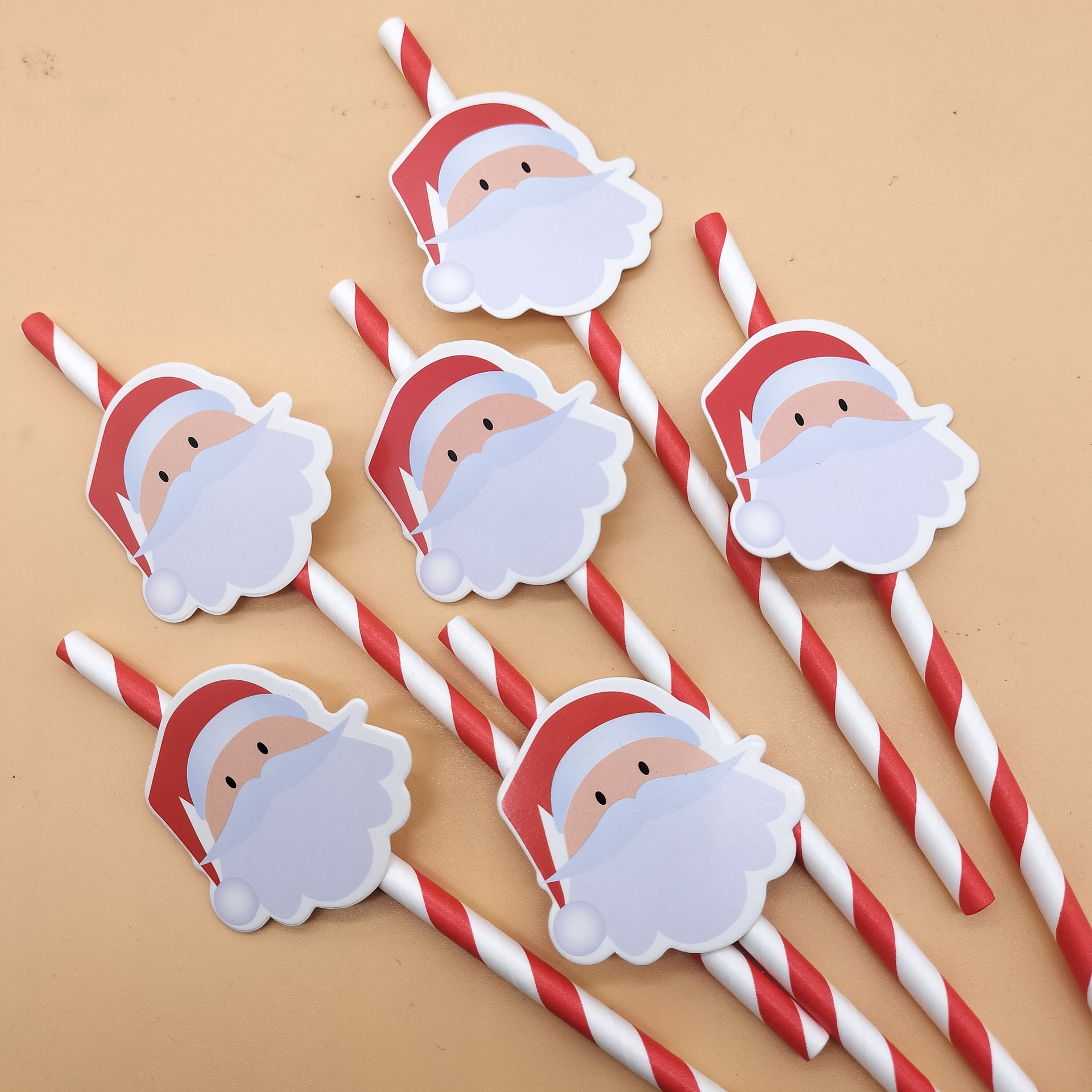 Papá Noel tarjeta decorativa paja desechable papel degradable paja Navidad postre pastel fiesta paja
