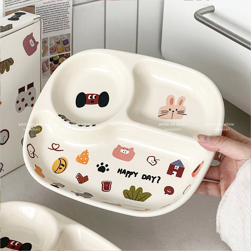 211分割プレート、1人用セラミック定量分割プレート、子供用朝食プレート、可愛くて見栄えの良い分割プレート|undefined
