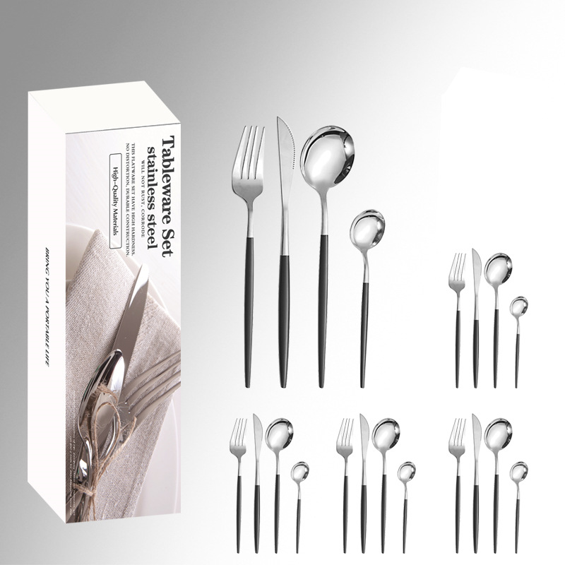 Amazon TikTok vajilla de acero inoxidable 16/20/24 piezas traje portugués caja simple cuchillo de comida occidental, tenedor y cuchara traje