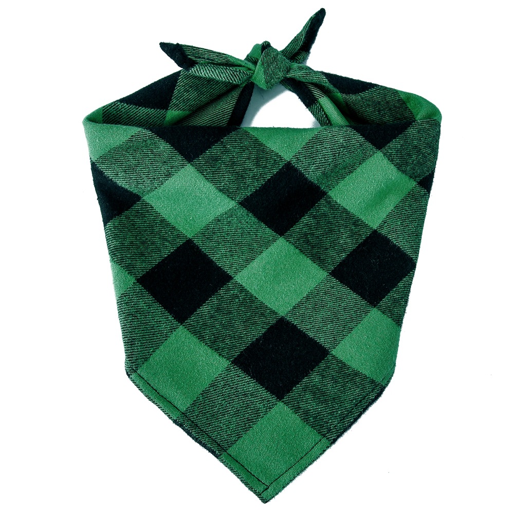 Nuevo algodón Navidad Plaid perro saliva toalla sola capa triángulo toalla Navidad mascota bufanda triángulo toalla