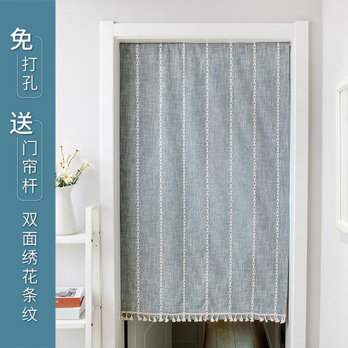 Wholesale simple striped embroidery bedroom kitchen door curtain free punch half curtain curtain pasting cabinet curtain entrance curtain