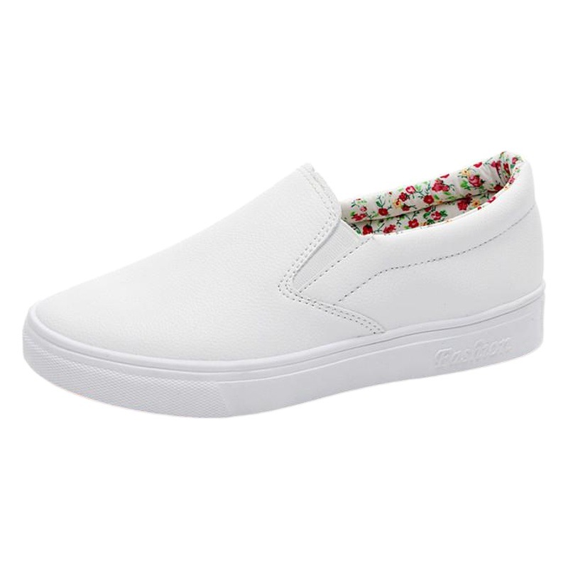 All-matching spring and autumn waterproof slip-on leather White shoes women's cotton-padded shoes lazy student loafers pregnant women's shoes Korean style