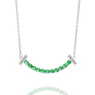 Natural A Jade Yang Green Smile Necklace S925 Silver Set Pendant Ice Jade Stone Women's Fashion Pendant Set Chain