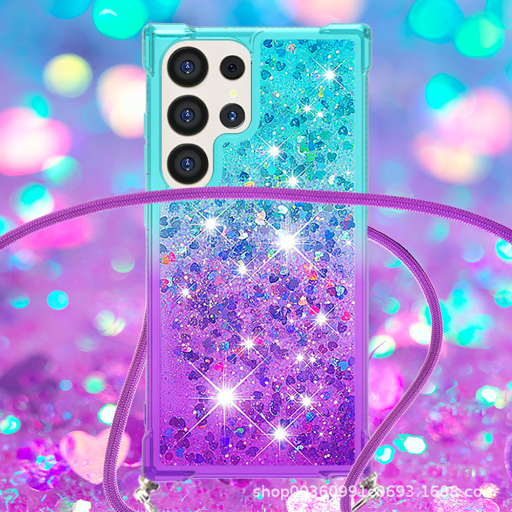 防摔流沙适用三星S24 Ultra挂绳手机壳S23渐变保护套A23 4G跨境防