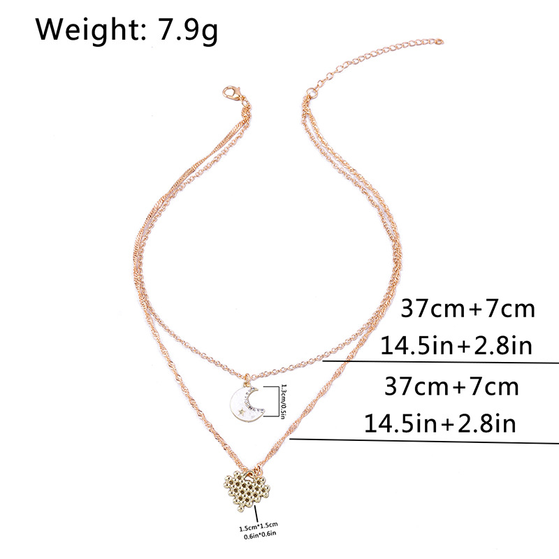 2022 Spring New Diamond-studded Heart Moon Pendant Double-layer Necklace display picture 1