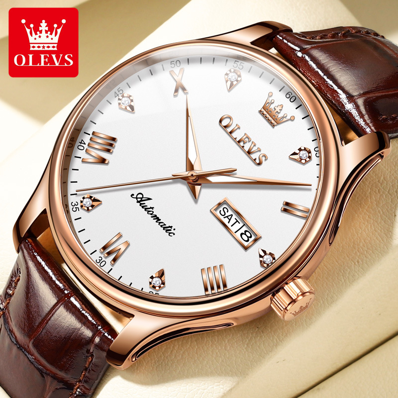 Olevs Oris Watch Men's Mechanical Watch Belt Dual Calendar Couple's Watch Waterproof Simple Men's Watch Men's Watch