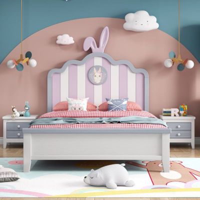 rabbit Children bed girl Cartoon single bed girl student ins Northern Europe Princess Bed girl bedroom Rabbit Ears