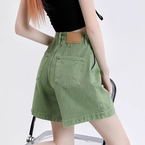 Green dopamine wear denim shorts for women's summer new style ins style high waist slimming hot girl a-word three-point hot pants