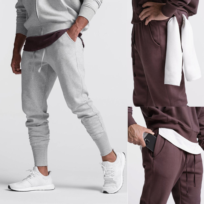 2021 Autumn and Winter Fitness Trousers Men's Muscle Elastic Sports Pants Running Training Basketball Pants Loose Leg-toe Sweatpants