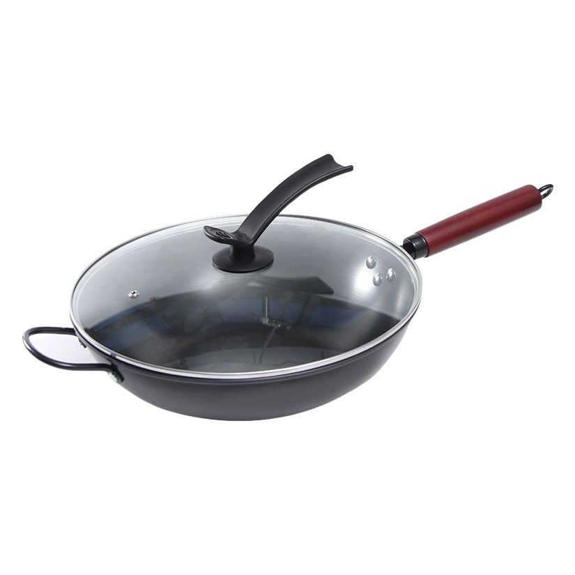 FUENTE Fábrica de hierro forjado wok sin recubrimiento hogar saludable plana universal genuino wok inoxidable al por mayor