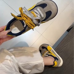 2025早秋德训鞋复古轻便软底显脚小运动鞋双鞋带厚底透气网面女鞋