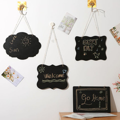 Zakka wooden blackboard, four hanging double-sided message boards, decorative pendants behind wall doors 1357