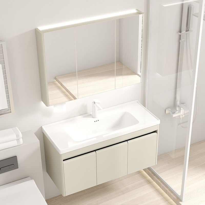 41 ancho de acero inoxidable gabinete de baño de cerámica cuenca integrada pequeño apartamento baño lavabo combinación