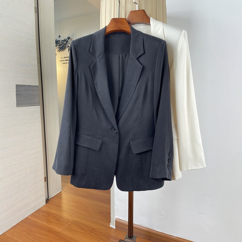Cupro Silk Blazer for Women in Autum, Elegant Work Clothing Professional Formal Wear One-Button Waist Slimming Look Single Suit Top
