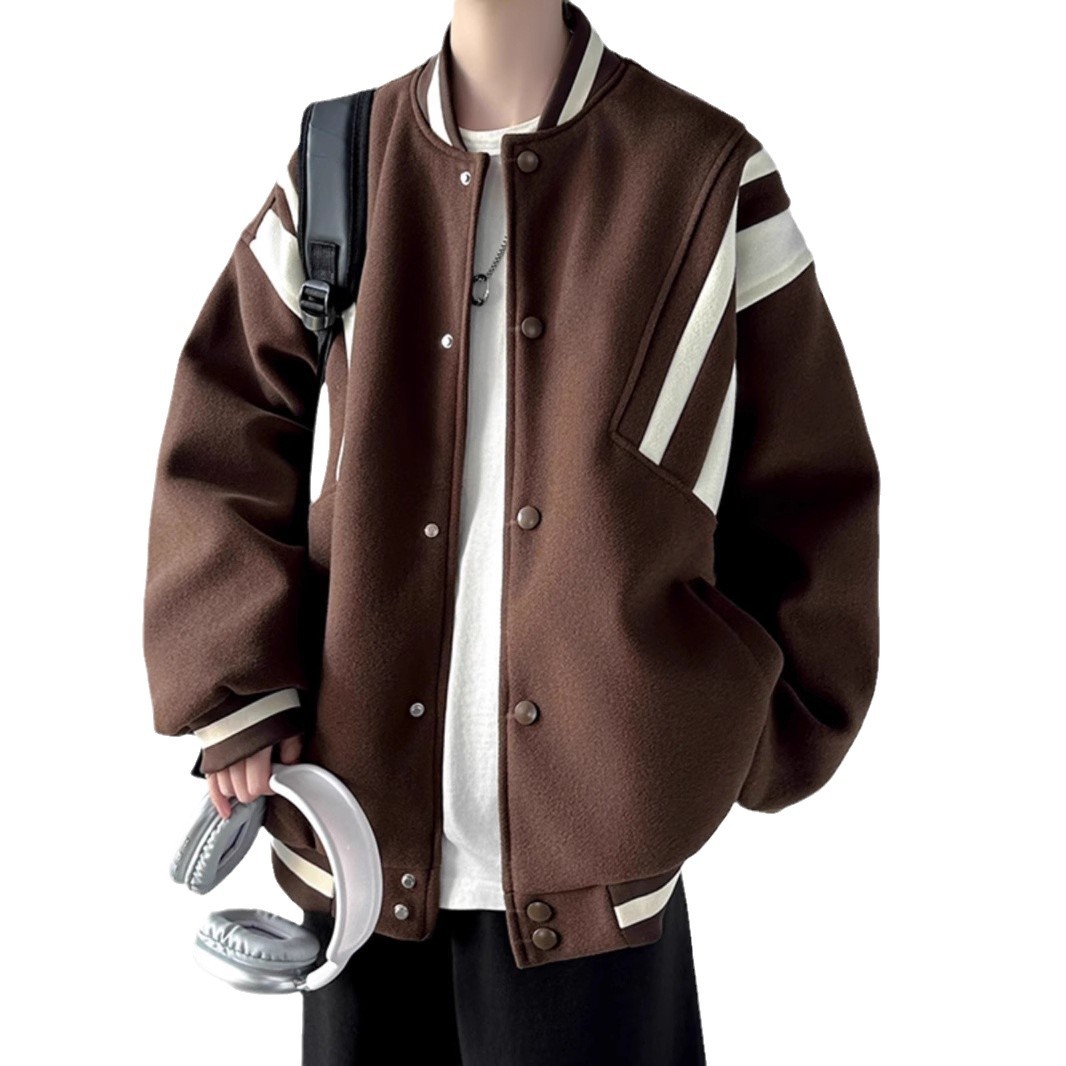 Chaqueta de lana para hombres, otoño e invierno, niños, ropa retro americana, traje de béisbol suelto, chaqueta de lana