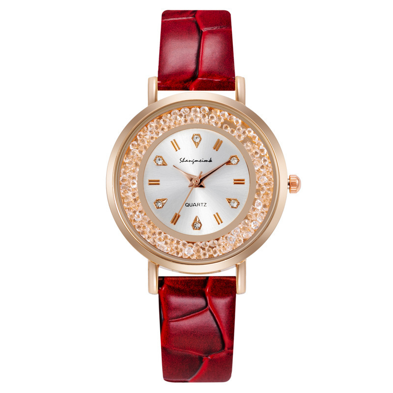 Comercio exterior reloj de moda señoras estudiantes versión coreana de diamantes Moda moda casual cuarzo mujer Mesa vibrato rojo