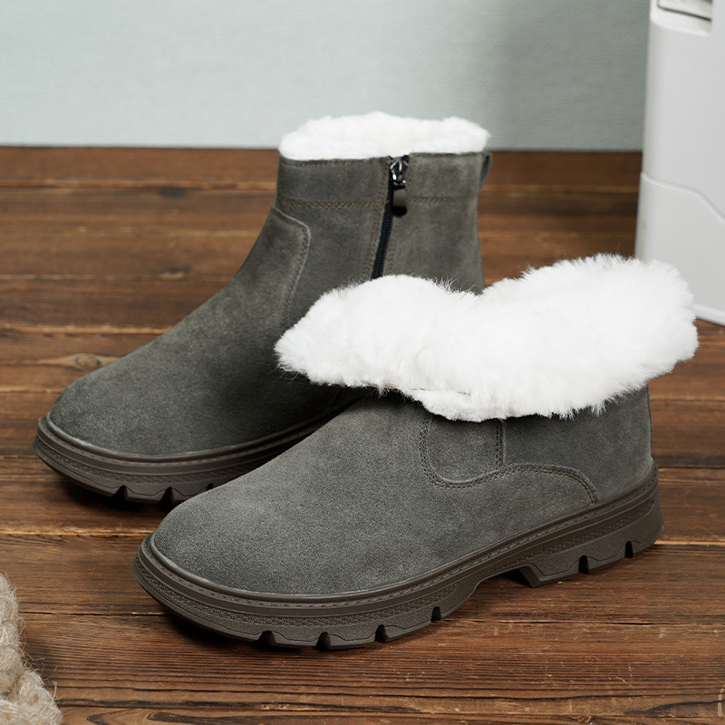 로우탑 [두꺼운 울] 소가죽 스노우 부츠, 발가락까지 울 소재