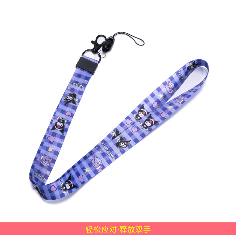 Halter creativo de dibujos animados cuerda larga poliéster transferencia térmica correa de muñeca desmontable Halter Cordón de teléfono móvil hebilla de metal de doble cara