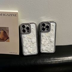 Apple 15PROMAX 携帯電話ケース ラインストーン接着剤立体パールバタフライ Apple 16 電気メッキ保護カバー 14 に適しています。