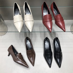 2023 new autumn women's shoes fashionable elegant European and American style low-top deep mouth single-layer shoes women's pointed stiletto heel mid heel shoes