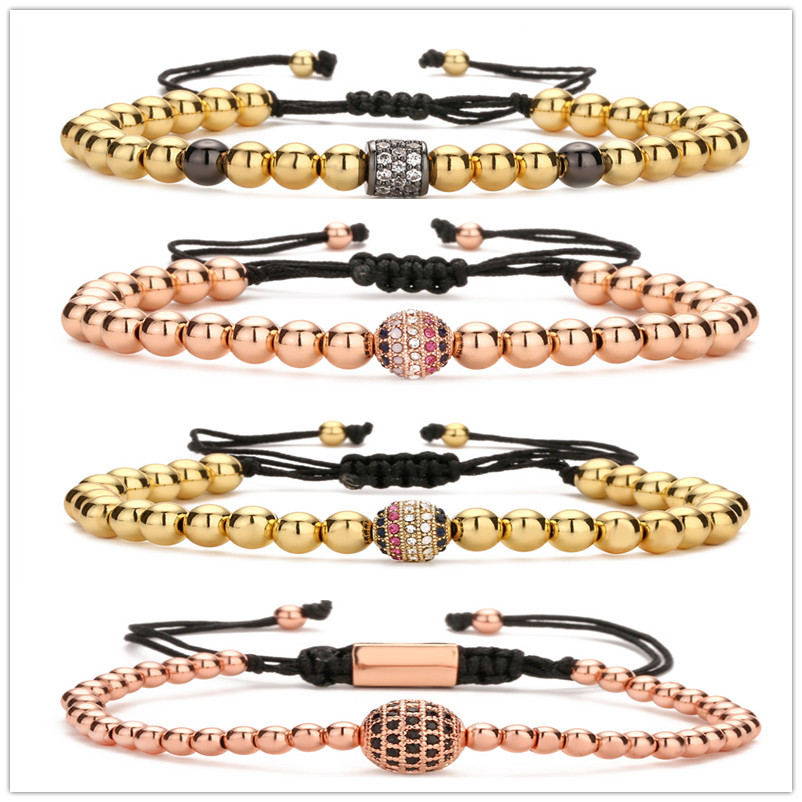 Amazon AliExpress nuevas cuentas de cobre tejidas a mano micro con incrustaciones de circón colorido diamante bola pulsera