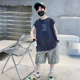 儿童装男童夏装套装2026新款中大童夏季男孩帅气炸街无袖背心时髦