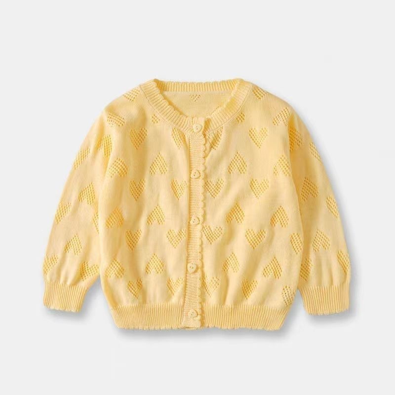 Baby air-conditioned summer knitted pure cotton cardigan, thin, little girl newborn coat, sun protection, versatile.