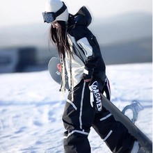 芙沿黑白拼接滑雪服套装女2025新款防风防水单双板雪裤全套装备男