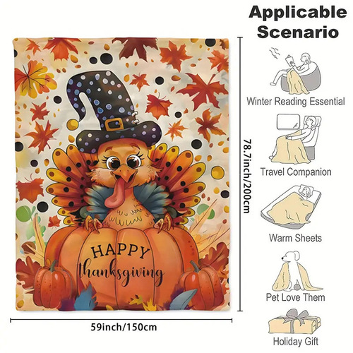 Thanksgiving Turkey Print Throw Blanket Festive Creative Blanket All-Season Flannel Blanket Soft Sofa Blanket