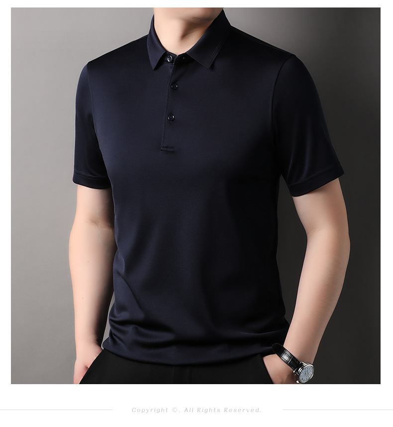 Áo polo nam tay ngắn lụa tơ tằm cổ bẻ phong cách thời trang mùa hè — Cà phê 85088 chi tiết 8