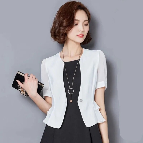 Summer thin short white professional classic suit jacket