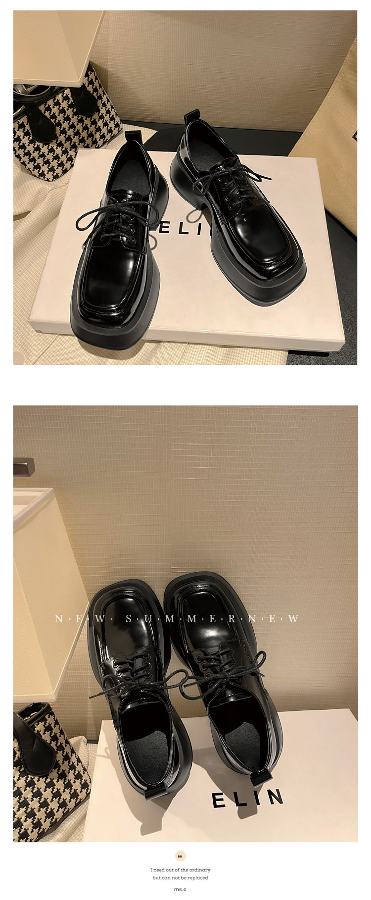 Giày loafer nữ đế xuồng buộc dây phong cách Pháp, gót platform 5 cm — màu đen chi tiết 14