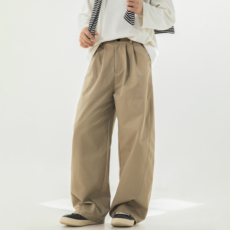 Pleated Textured Casual Pants, Spring Style, Basic Solid Color, High-End Feel, Loose Straight-Leg Pants, Drapey Long Pants Pleated Textured Casual Pants, Spring Style, Basic Solid Color, High-End Feel, Loose Straight-Leg Pants, Drapey Long Pants