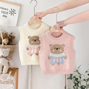 Girls' Knitted Vest Spring 2025 New Korean Style Foreign Style Children's Cartoon Baby Vest Wearing Waistcoat Spring and Autumn
