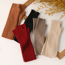 女士针织抽条半指中长款单色无指冬季保暖防寒山羊绒手套秋冬新款