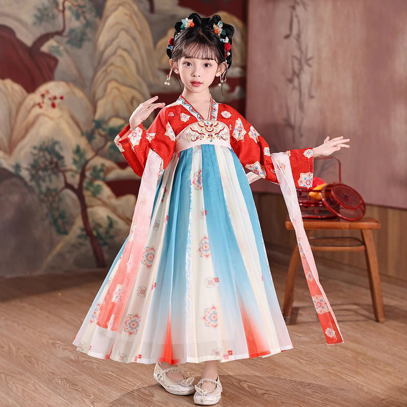 2025 Spring and Autumn New Hanfu Girls' Dress New Chinese Style Children's National Style Tang Suit Ancient Style Super Fairy Princess Dress