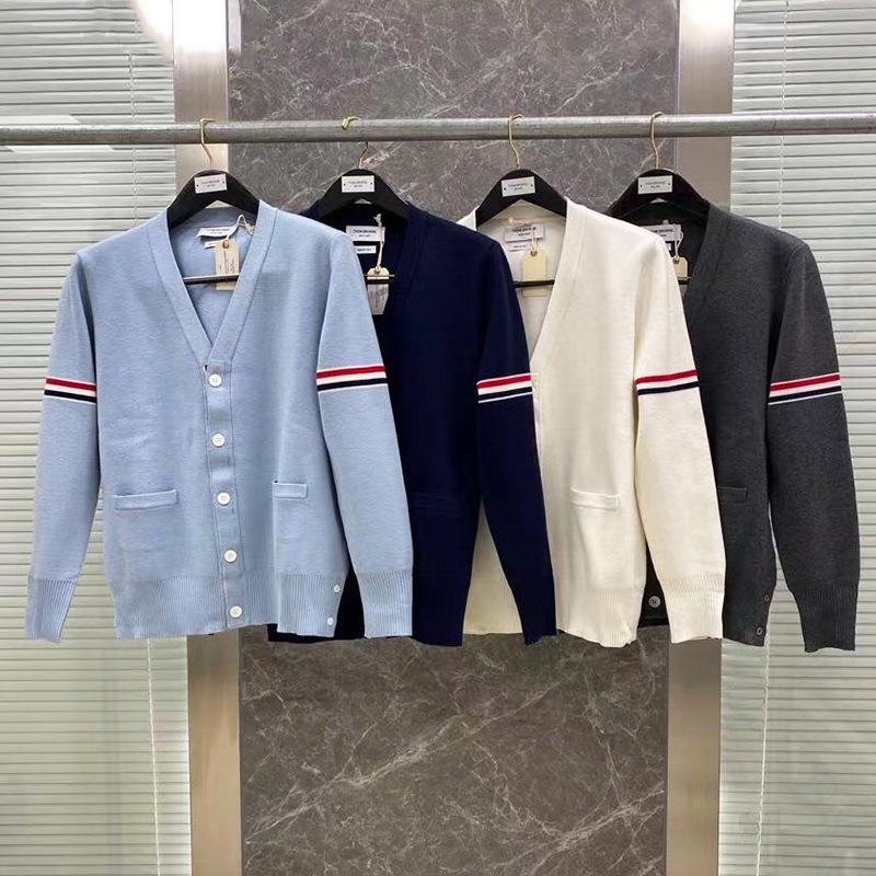 TB Correct Version College Style Men's and Women's Couple Same Double Sleeve Color Strip Wool Knitted Cardigan Jacket Shawl