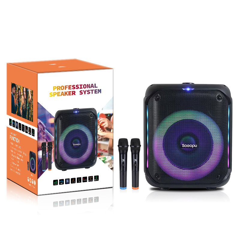 Cross-border foreign trade 8 inch 7.4v portable wireless bluetooth subwoofer colorful karaoke outdoor audio 40w dual microphone