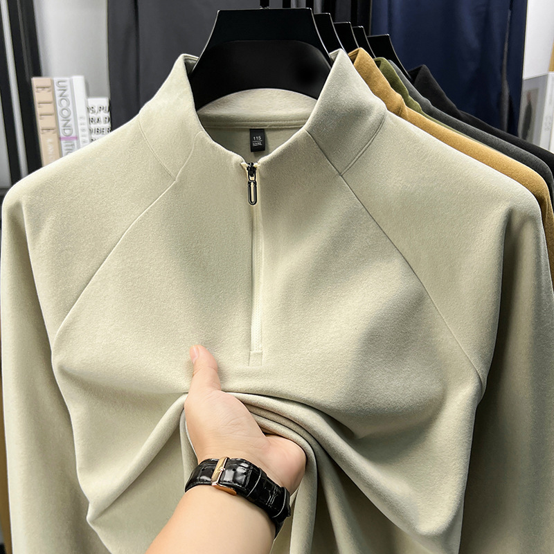 High-Quality Double-Sided Thermal Velvet Self-Heating Long-Sleeved T-Shirt Half-Zip Thermal Sweatshirt Outdoor Fleece Sweatshirt for Men