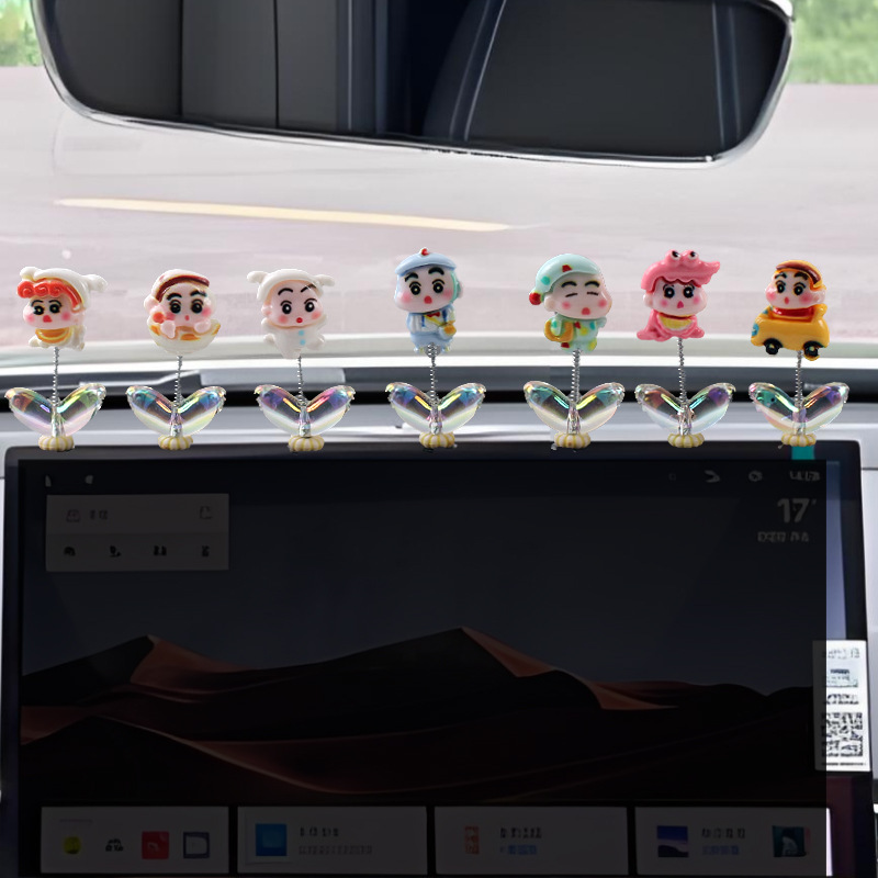 Decoración interior del automóvil Crayon Shin-chan interior del automóvil consola central pantalla sacudiendo la cabeza decoración linda del automóvil de dibujos animados