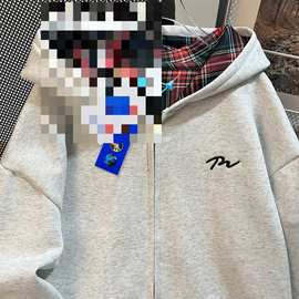 秋冬新款显瘦遮肉女时尚连帽棉风卫衣慵懒风拉链外套款