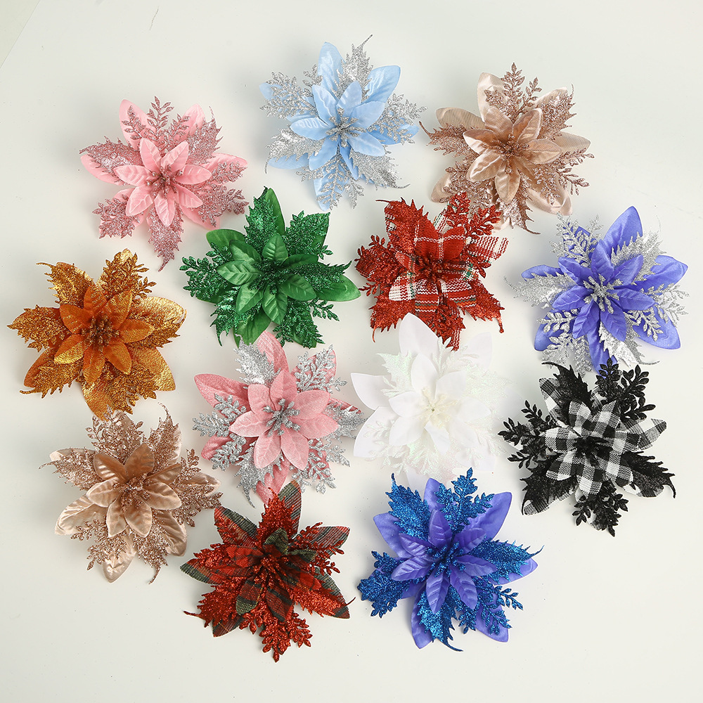 现货直供热销圣诞仿真花多色圣诞树装饰圣诞节布置装饰配件批发